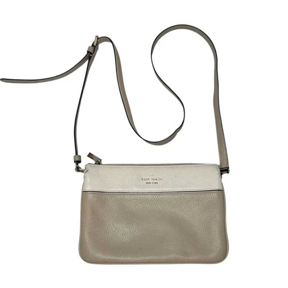 Kate Spade Leila Triple Gusset Two Toned Beige and‎ Cream Pebbled Crossbody Bag